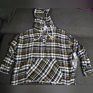 Womens Cropped Pittsburgh Penguins Plaid Hooded Shirt - NHL - XL - NWT